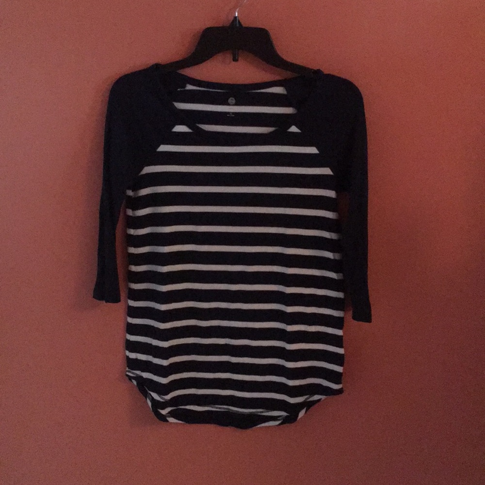 Navy Striped 3/4 Sleeve T-Shirt